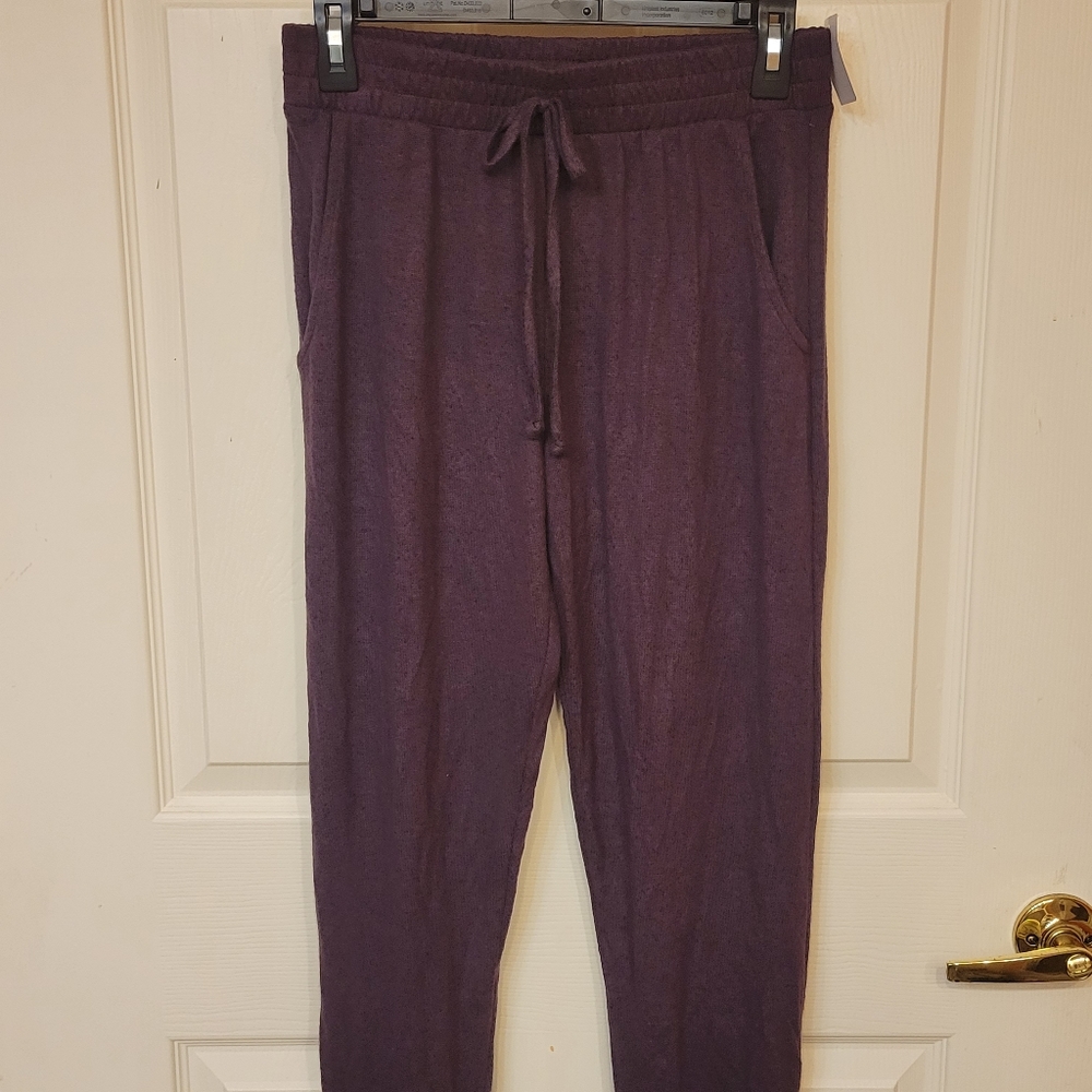 Linea Donatella Small Comfort Zone Solid V-Neck Hacci Pajama Set Plum Loungewear - Picture 4 of 6